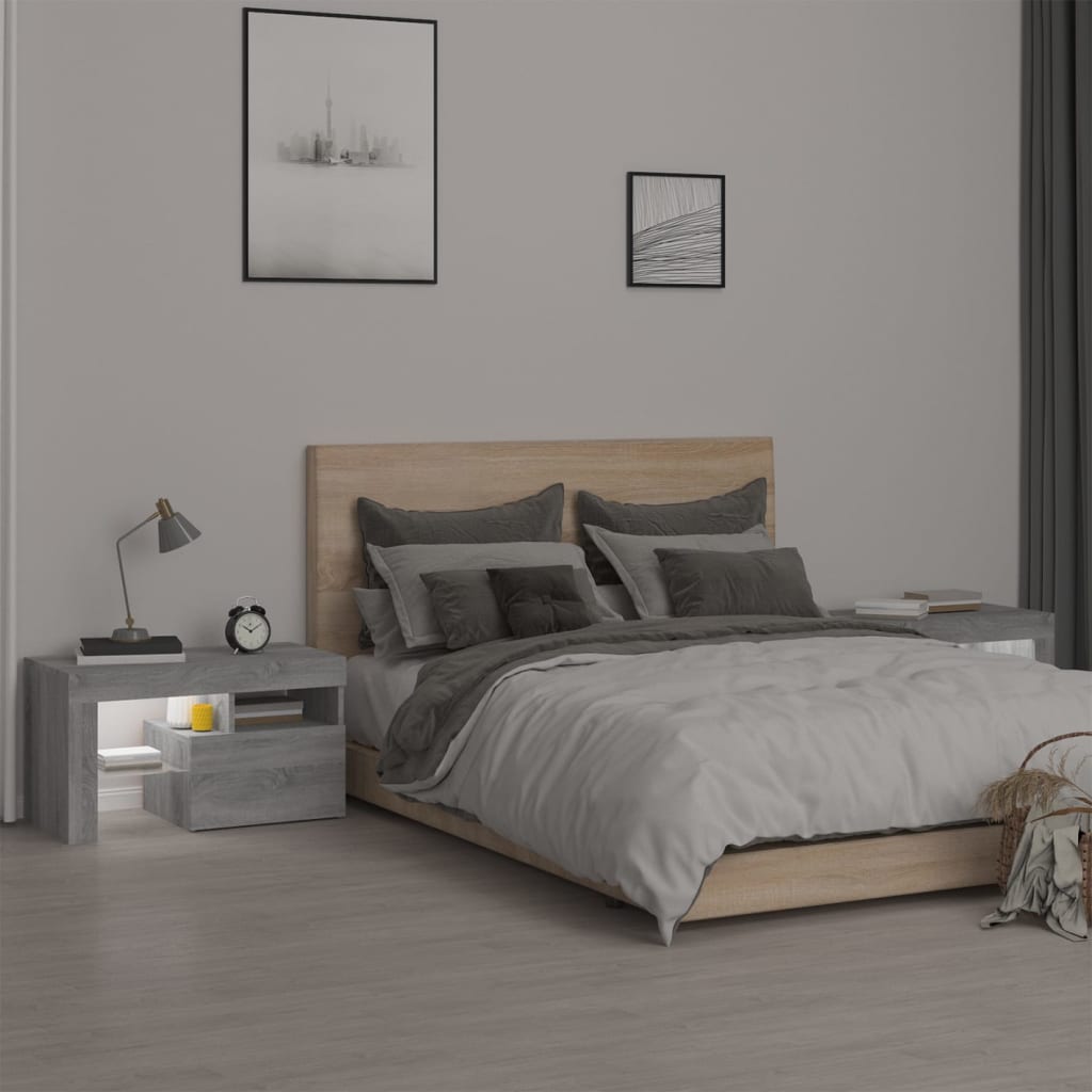 Κομοδίνα με LED 2 τεμ. Γκρι Sonoma 70x36,5x40 εκ.