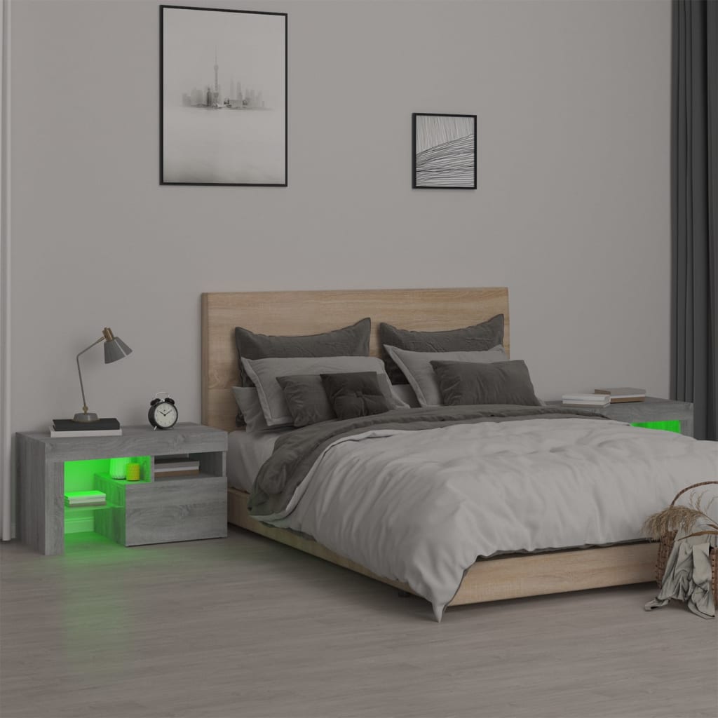 Κομοδίνα με LED 2 τεμ. Γκρι Sonoma 70x36,5x40 εκ.