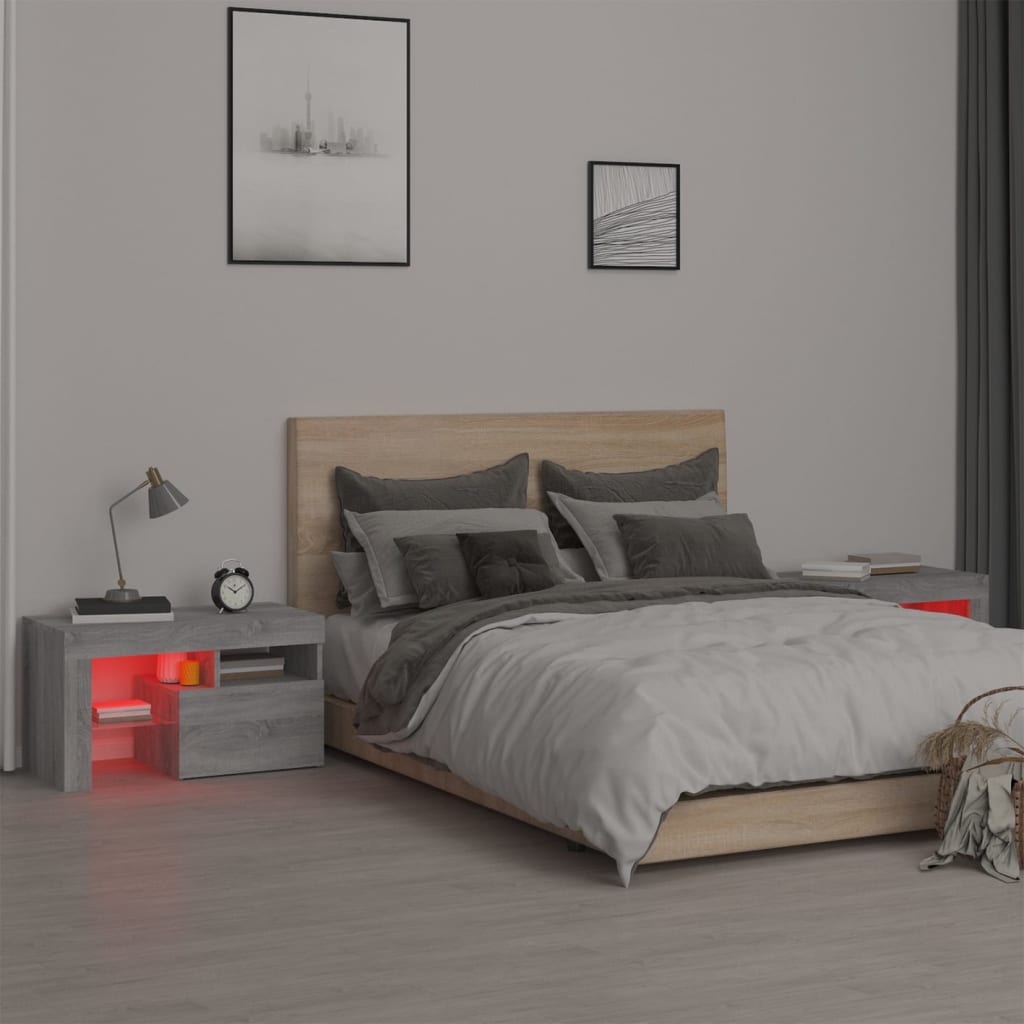 Κομοδίνα με LED 2 τεμ. Γκρι Sonoma 70x36,5x40 εκ.