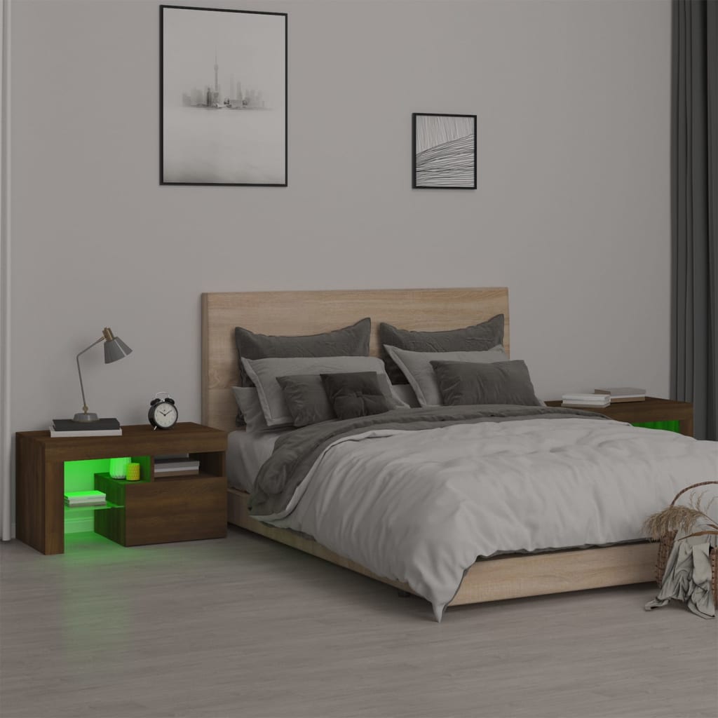 Κομοδίνα με LED 2 τεμ. Καφέ δρυς 70x36,5x40 εκ.