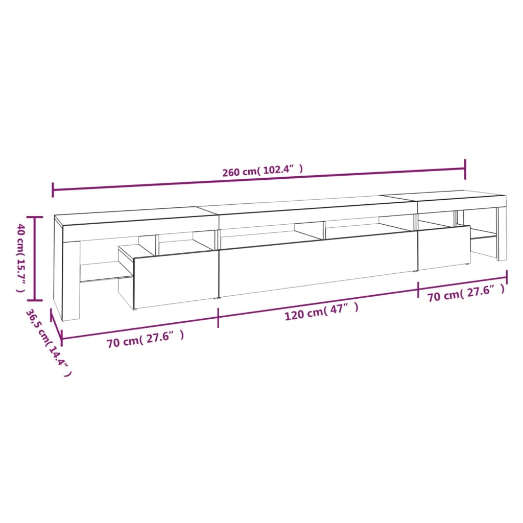 Έπιπλο Τηλεόρασης με LED Καπνιστή Δρυς 260x36,5x40 εκ. - Pakobazaar