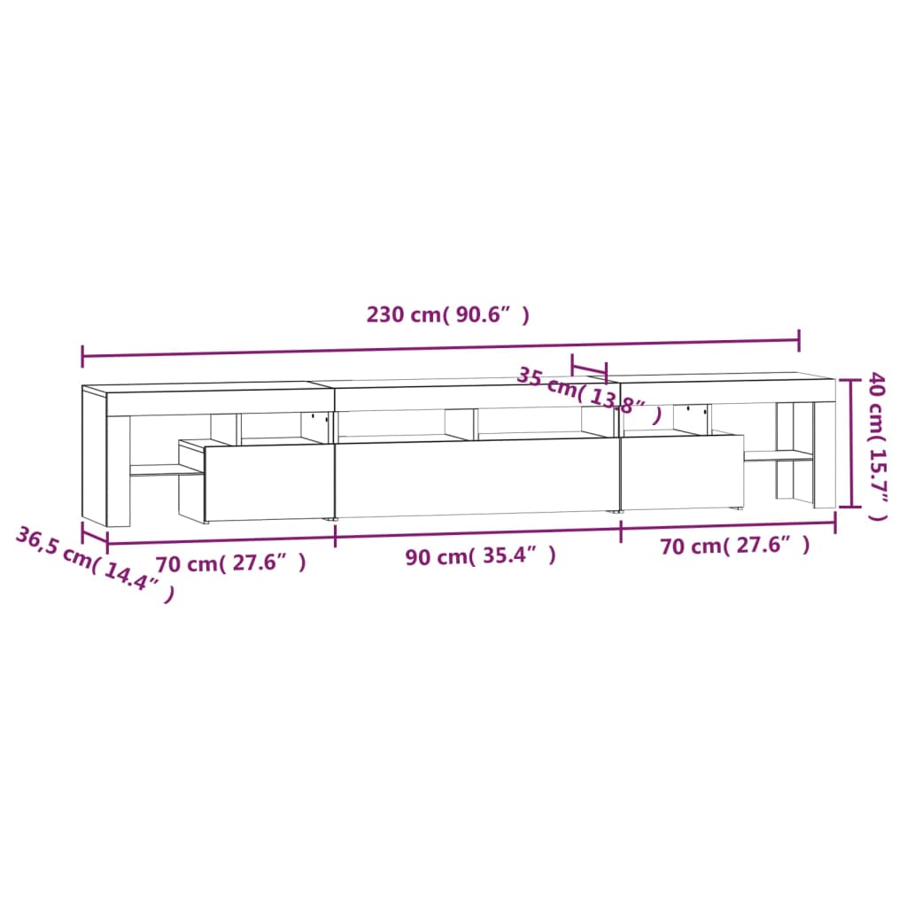 Έπιπλο Τηλεόρασης με LED Καπνιστή Δρυς 230x36,5x40 εκ.