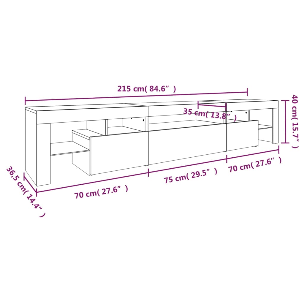 Έπιπλο Τηλεόρασης με LED Καπνιστή Δρυς 215x36,5x40 εκ.