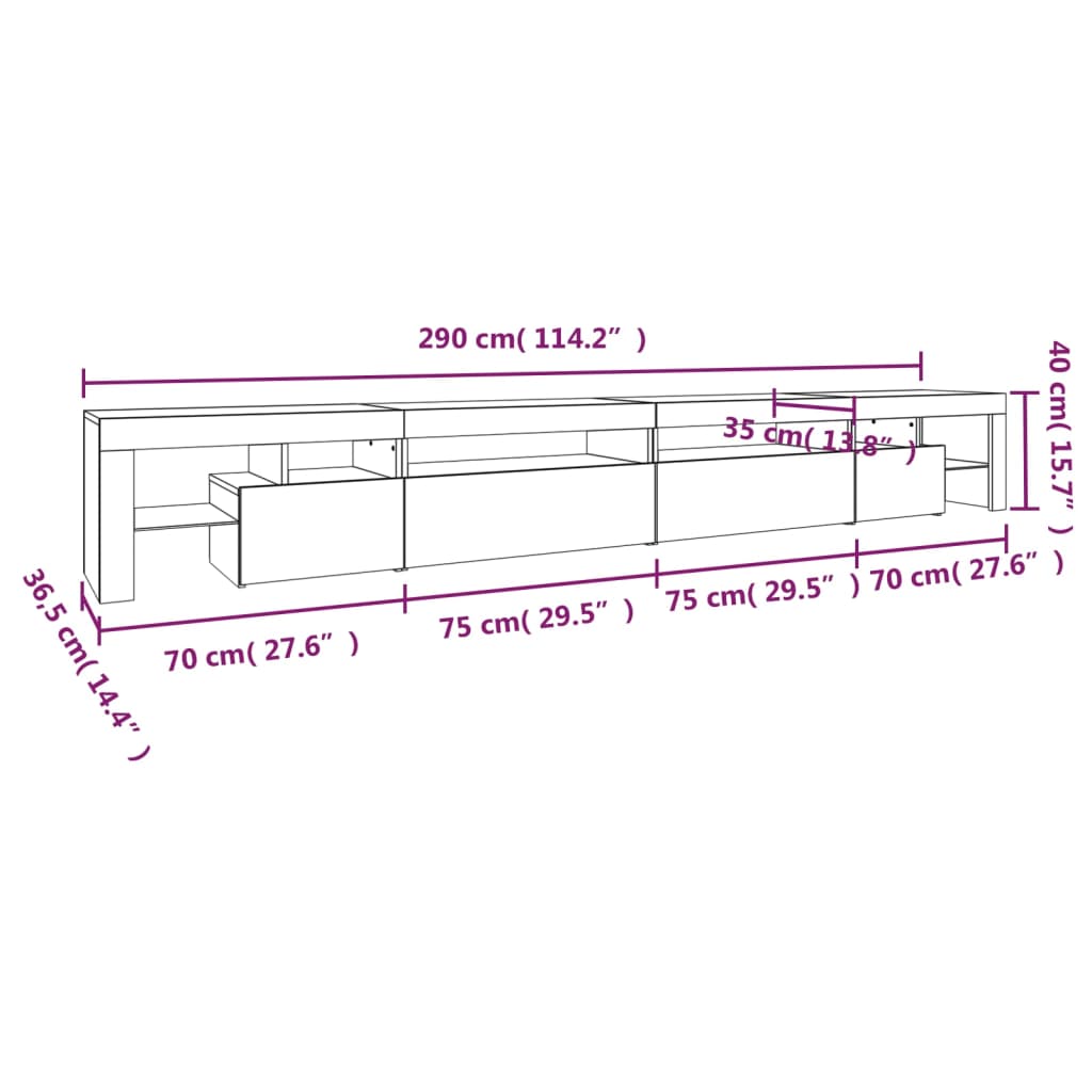 Έπιπλο Τηλεόρασης με LED Καφέ Δρυς 290x36,5x40 εκ.