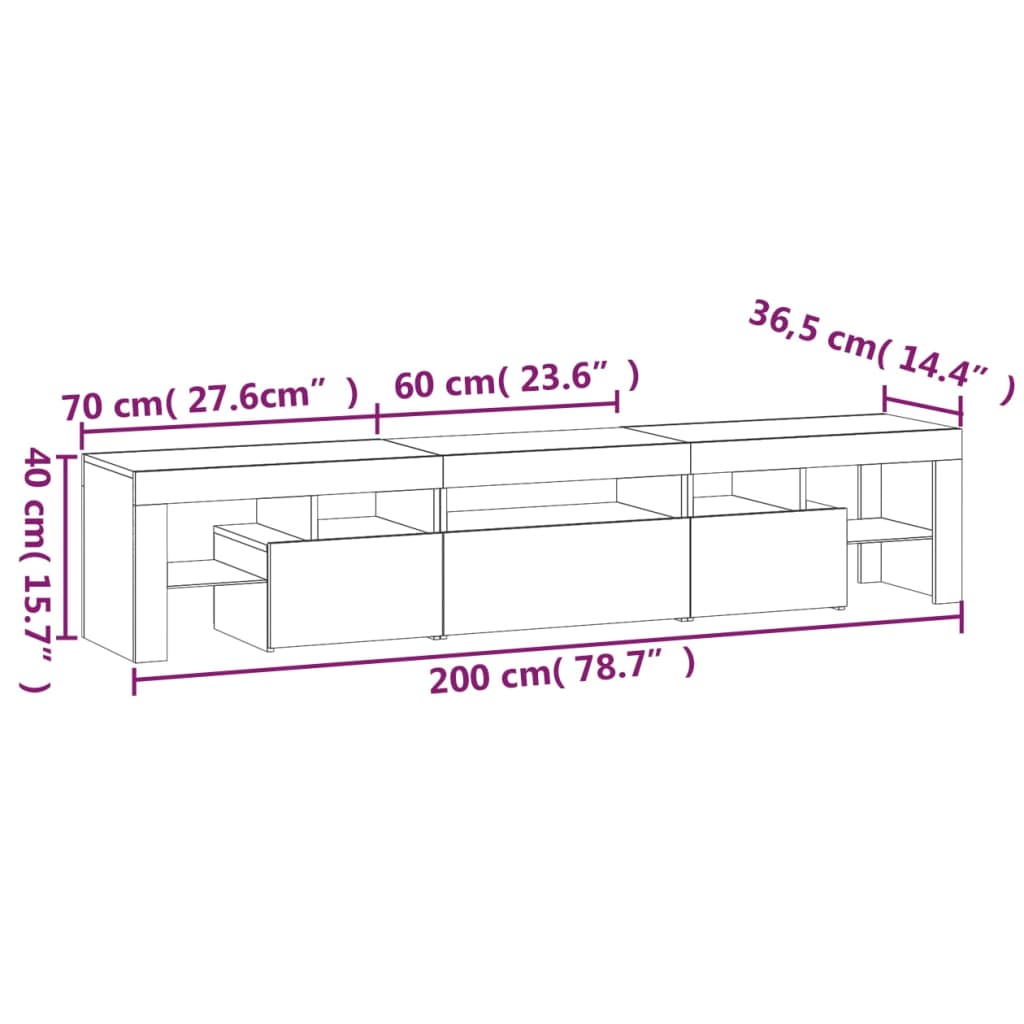 Έπιπλο Τηλεόρασης με LED Γκρι Sonoma 200x36,5x40 εκ.