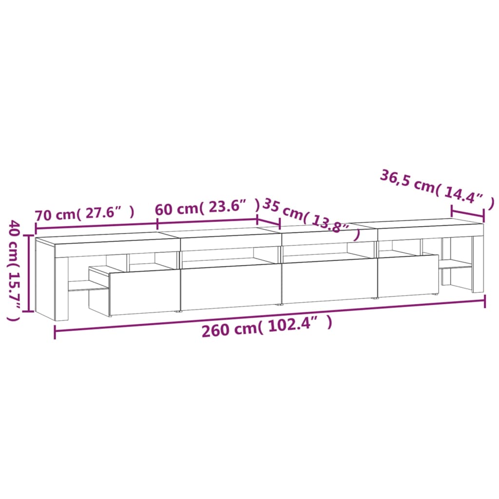 Έπιπλο Τηλεόρασης με LED Καπνιστή Δρυς 260x36,5x40 εκ.