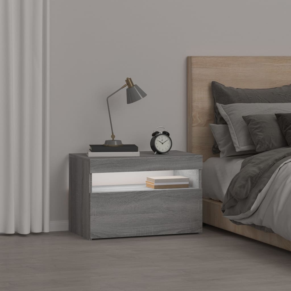 Κομοδίνα με LED Γκρι Sonoma 60 x 35 x 40 εκ.