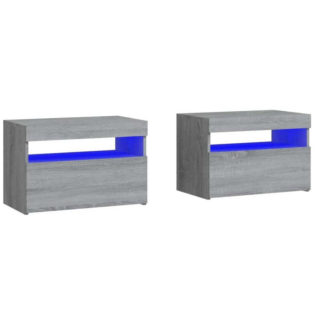 Κομοδίνα με LED 2 τεμ. Γκρι Sonoma 60 x 35 x 40 εκ.