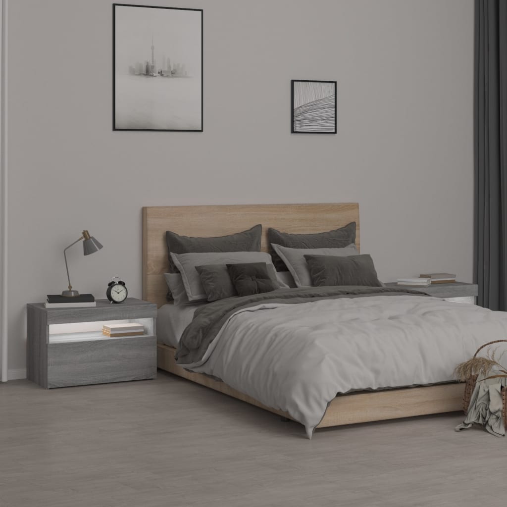 Κομοδίνα με LED 2 τεμ. Γκρι Sonoma 60 x 35 x 40 εκ.