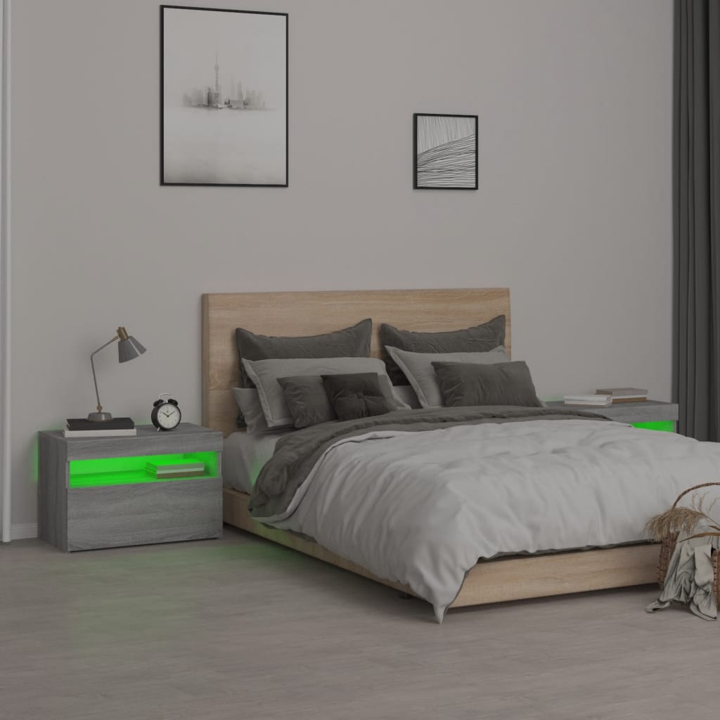 Κομοδίνα με LED 2 τεμ. Γκρι Sonoma 60 x 35 x 40 εκ.