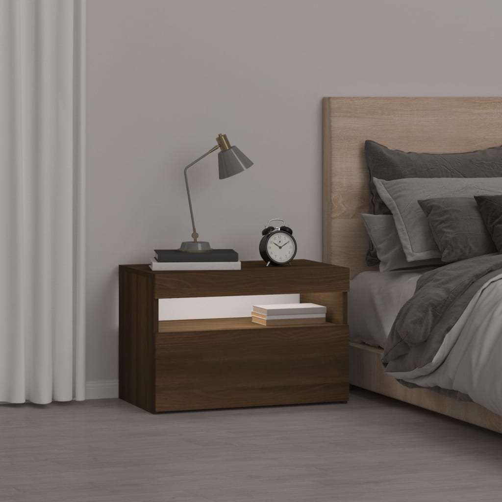 Κομοδίνο με LED Καφέ δρυς 60 x 35 x 40 εκ.