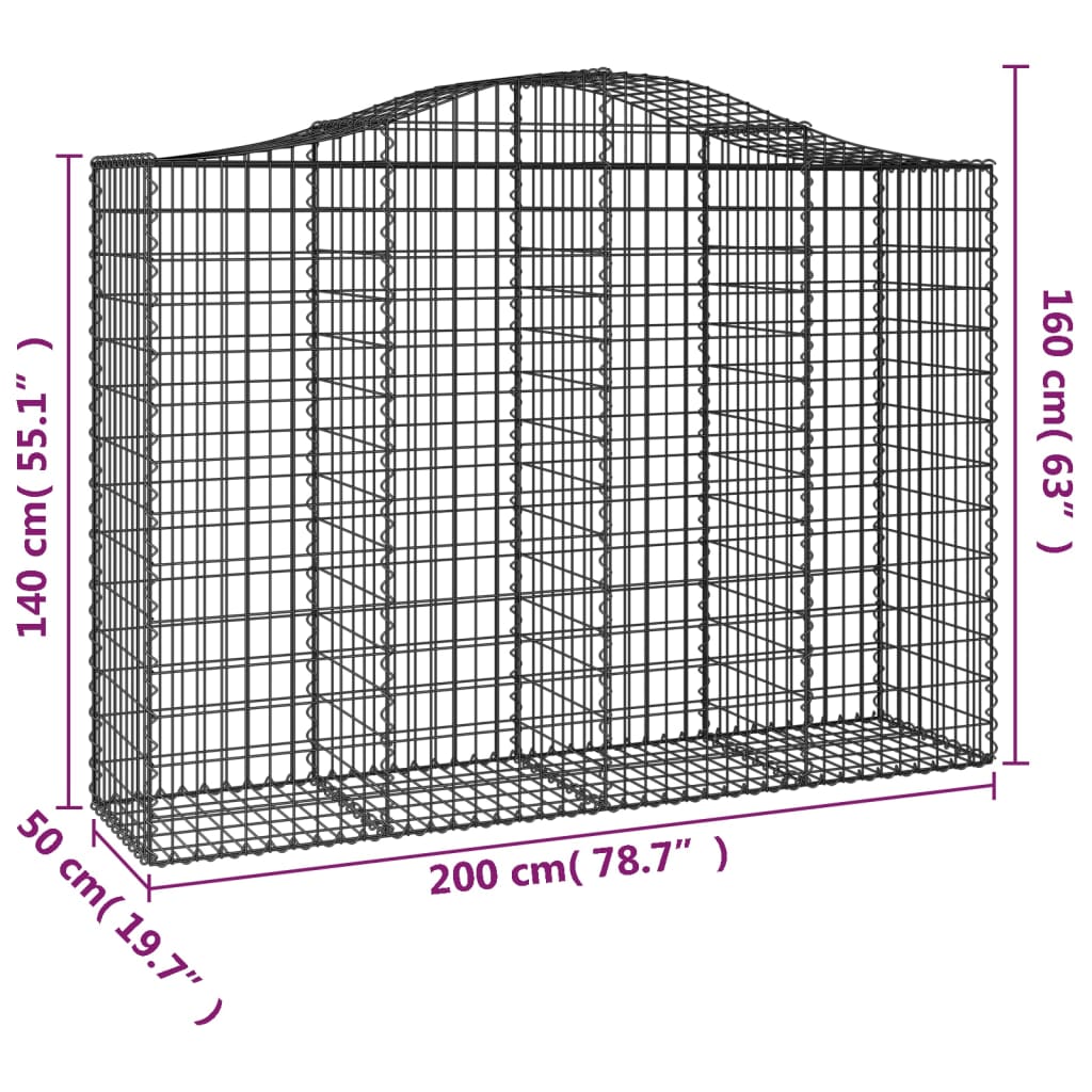 Συρματοκιβώτιο Τοξωτό 200x50x140/160εκ. από Γαλβανισμένο Χάλυβα - PAKOBAZAAR
