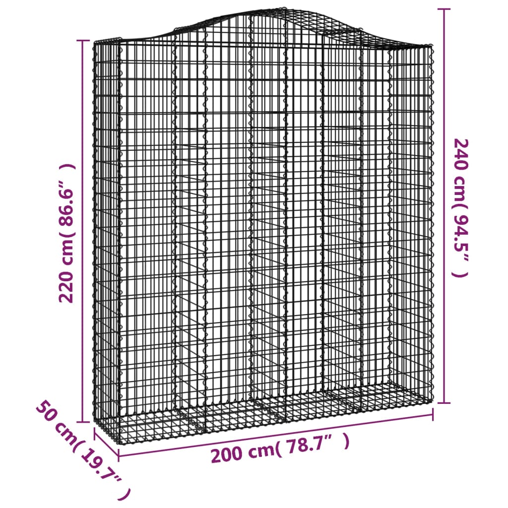 Συρματοκιβώτιο Τοξωτό 200x50x220/240εκ. από Γαλβανισμένο Χάλυβα - PAKOBAZAAR