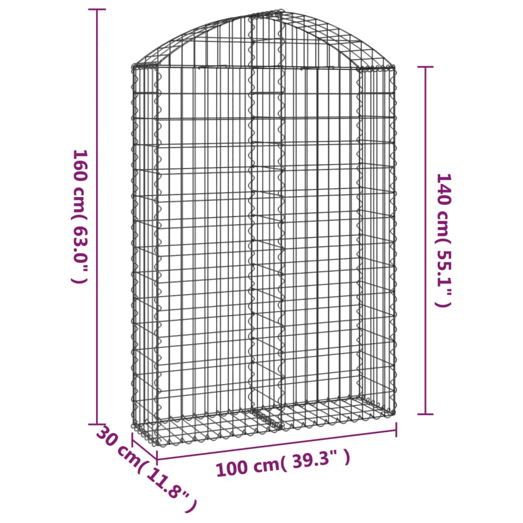 Συρματοκιβώτιο Τοξωτό 100x30x140/160εκ. από Γαλβανισμένο Χάλυβα - PAKOBAZAAR