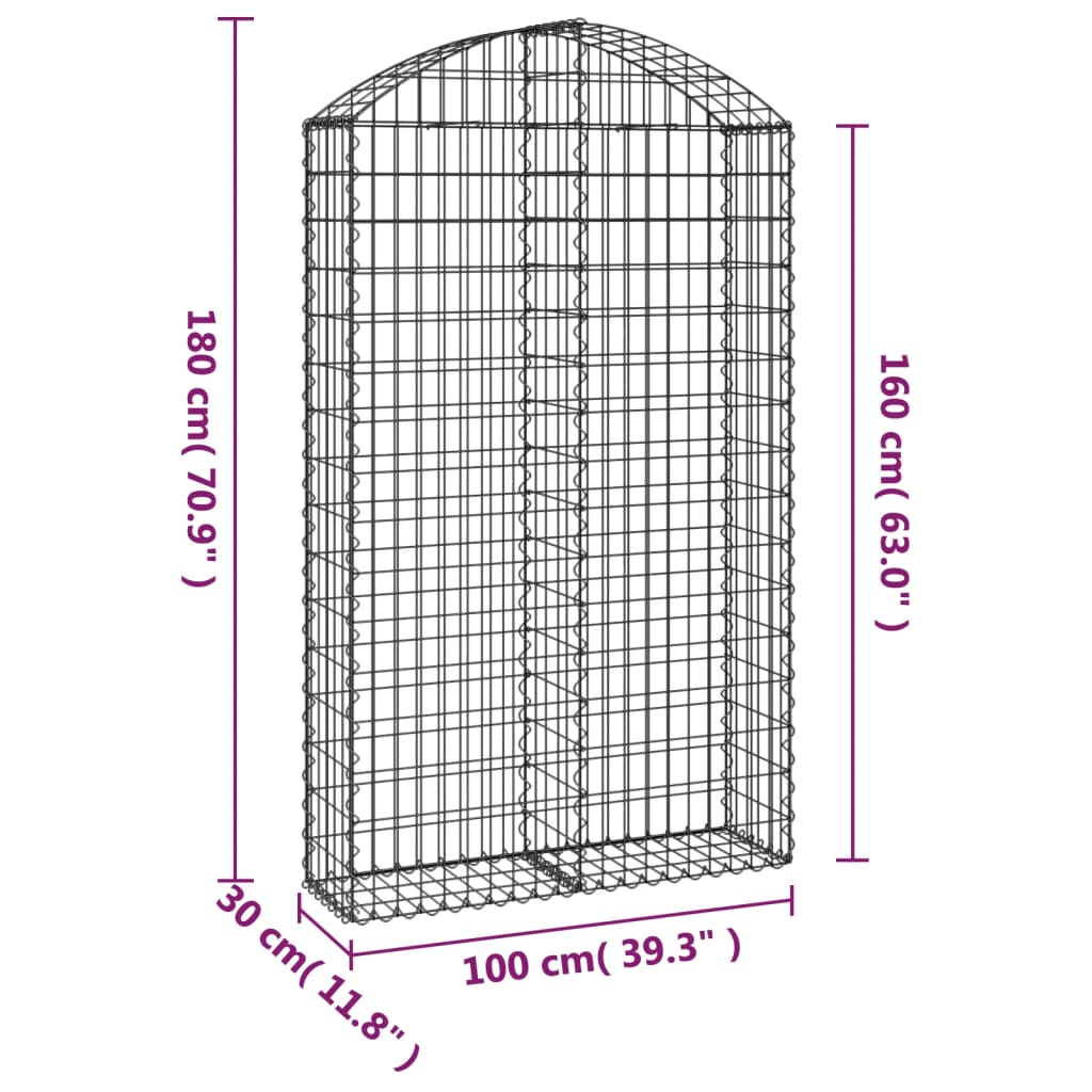 Συρματοκιβώτιο Τοξωτό 100x30x160/180εκ. από Γαλβανισμένο Χάλυβα - Pakobazaar