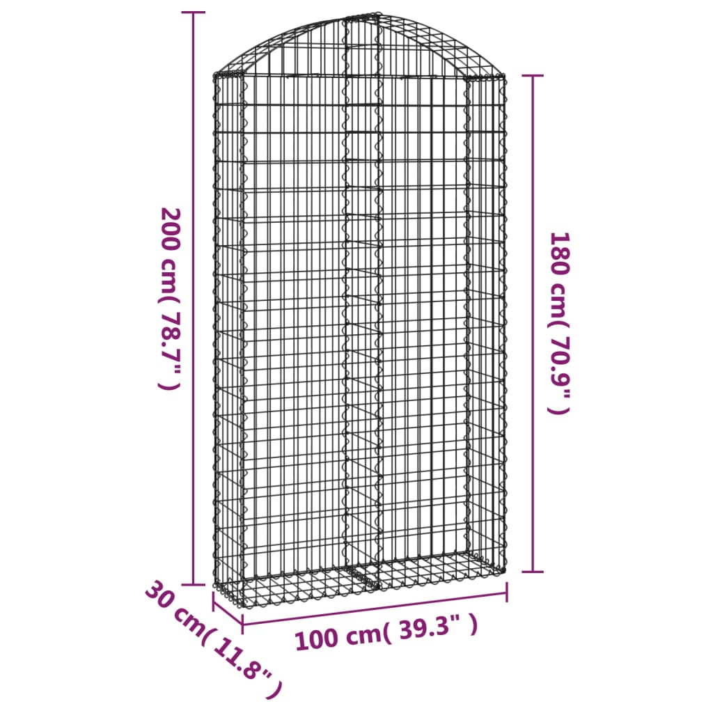 Συρματοκιβώτιο Τοξωτό 100x30x180/200εκ. από Γαλβανισμένο Χάλυβα - Pakobazaar