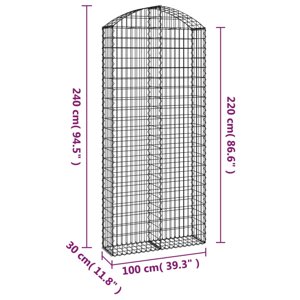 Συρματοκιβώτιο Τοξωτό 100x30x220/240εκ. από Γαλβανισμένο Χάλυβα - PAKOBAZAAR