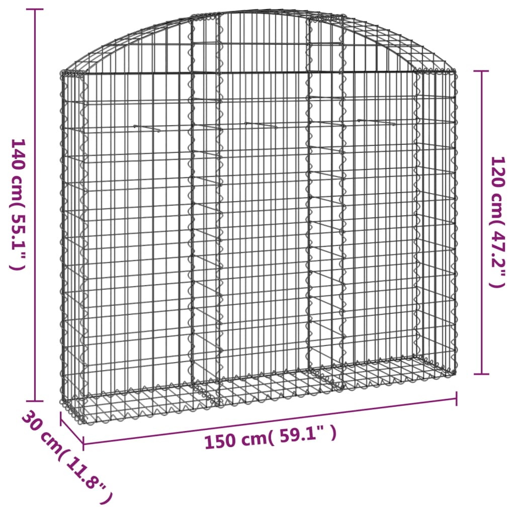 Συρματοκιβώτιο Τοξωτό 150x30x120/140εκ. από Γαλβανισμένο Χάλυβα - Pakobazaar