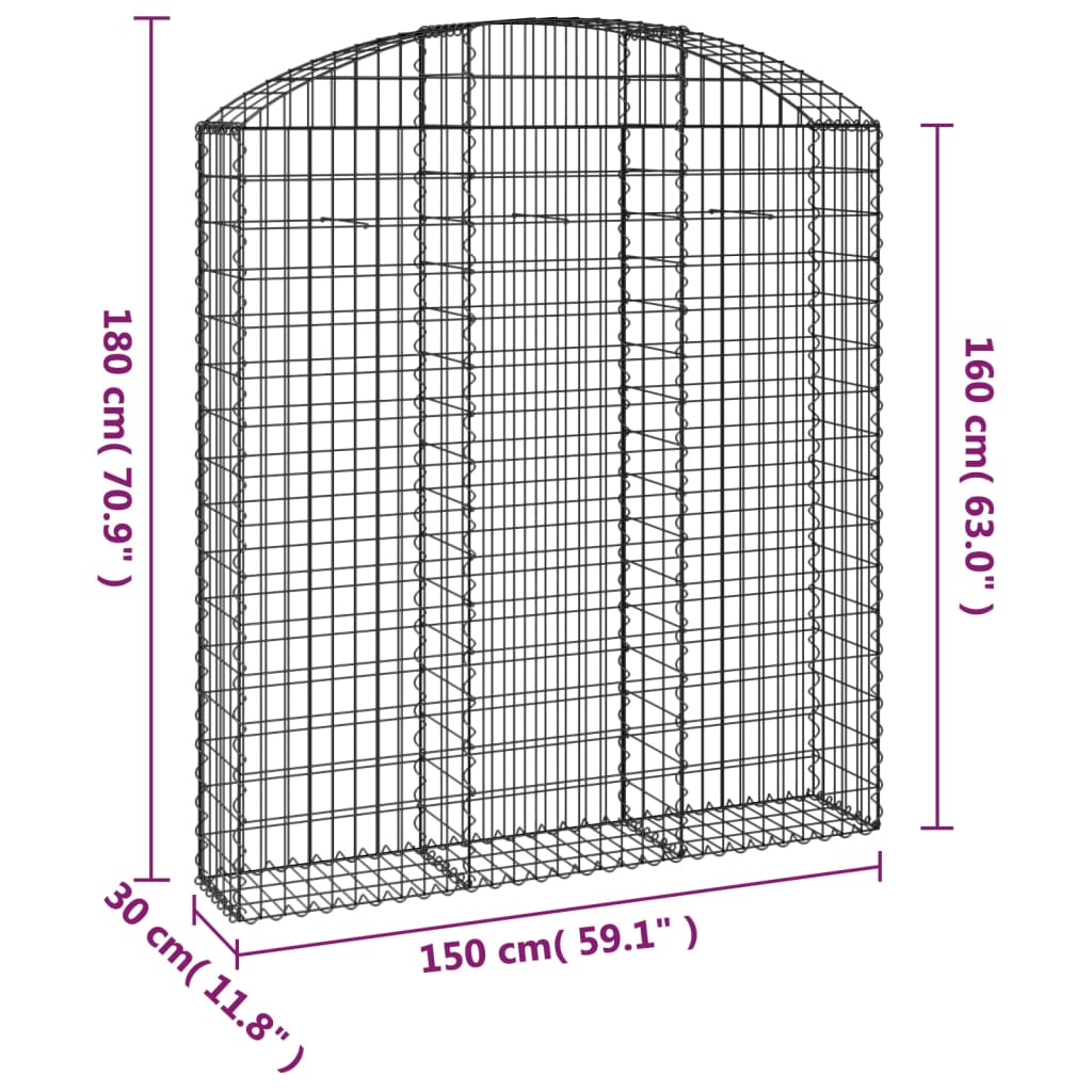 Συρματοκιβώτιο Τοξωτό 150x30x160/180εκ. από Γαλβανισμένο Χάλυβα - Pakobazaar