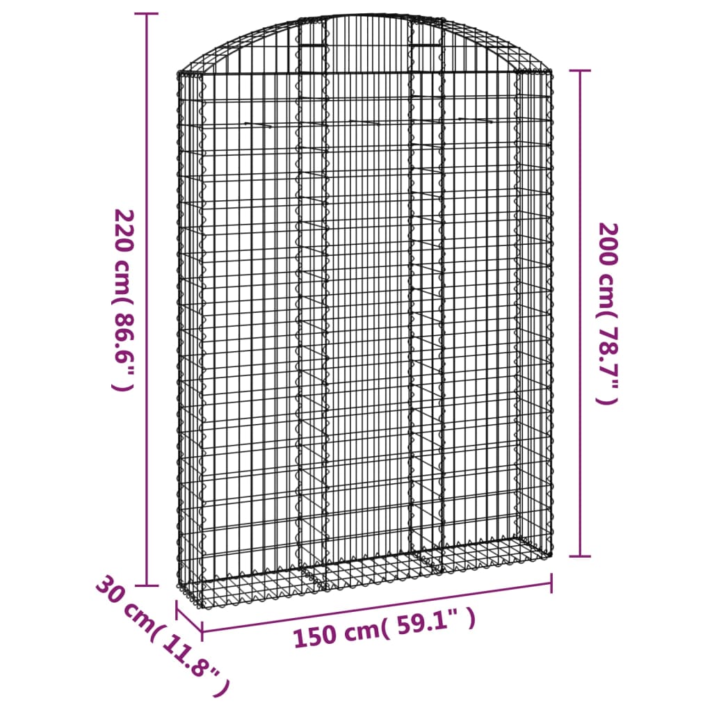 Συρματοκιβώτιο Τοξωτό 150x30x200/220εκ. από Γαλβανισμένο Χάλυβα - Pakobazaar