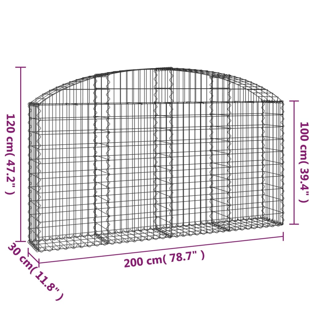 Συρματοκιβώτιο Τοξωτό 200x30x100/120εκ. από Γαλβανισμένο Χάλυβα - PAKOBAZAAR