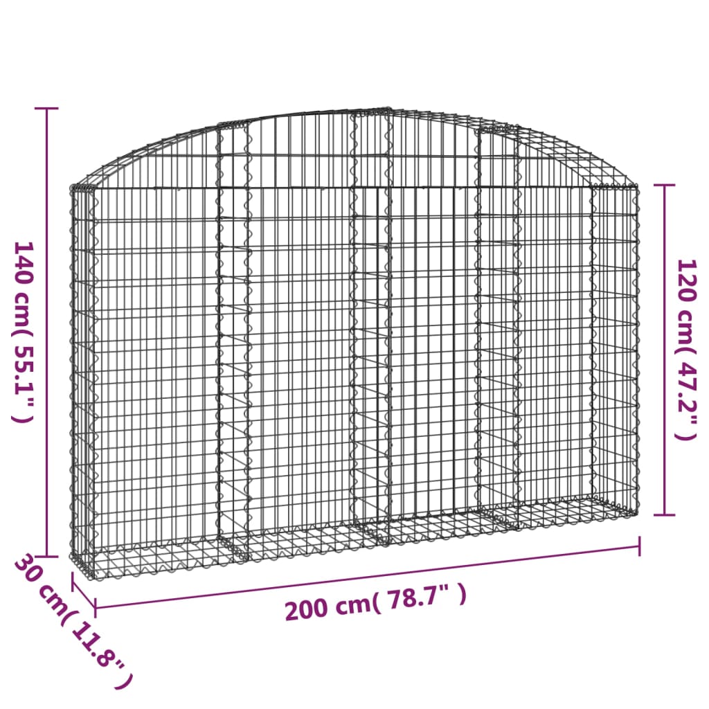 Συρματοκιβώτιο Τοξωτό 200x30x120/140εκ. από Γαλβανισμένο Χάλυβα - PAKOBAZAAR