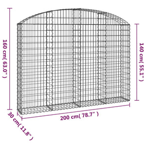 Συρματοκιβώτιο Τοξωτό 200x30x140/160εκ. από Γαλβανισμένο Χάλυβα - PAKOBAZAAR