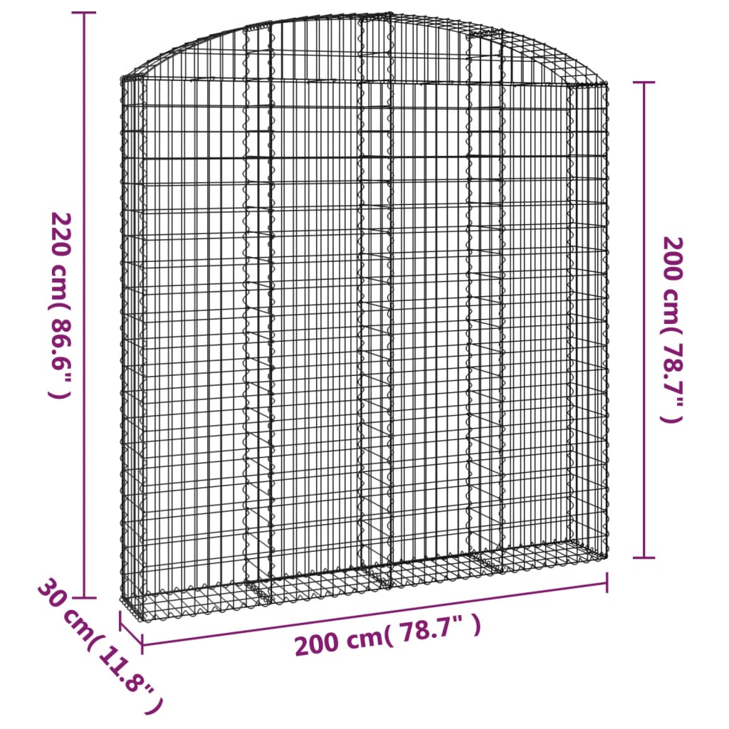 Συρματοκιβώτιο Τοξωτό 200x30x200/220εκ. από Γαλβανισμένο Χάλυβα - PAKOBAZAAR