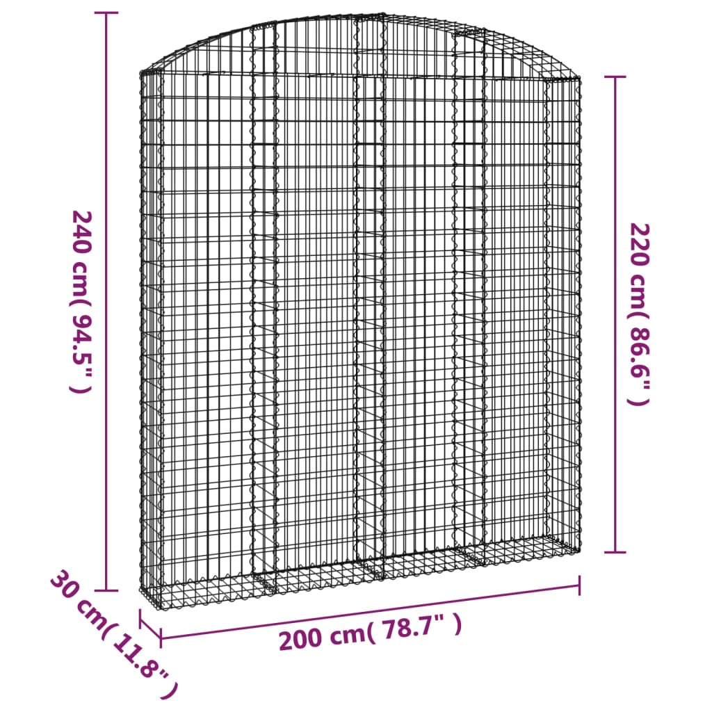 Συρματοκιβώτιο Τοξωτό 200x30x220/240εκ. από Γαλβανισμένο Χάλυβα - PAKOBAZAAR