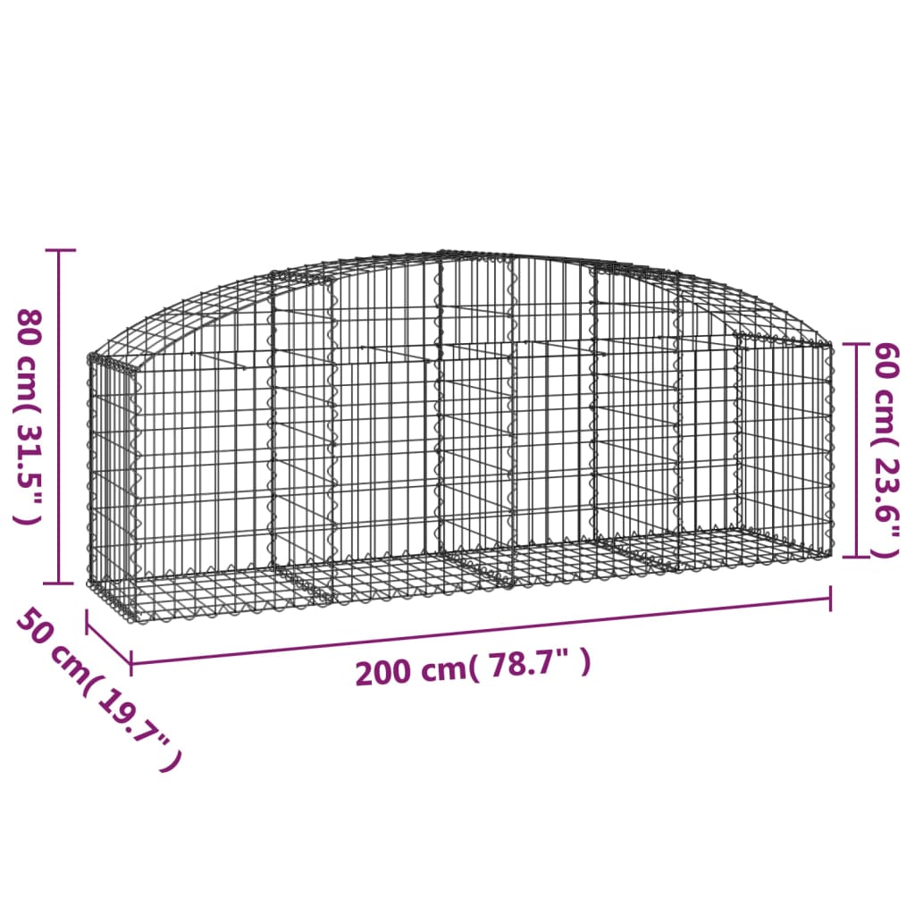 Συρματοκιβώτιο Τοξωτό 200x50x60/80εκ. από Γαλβανισμένο Χάλυβα - PAKOBAZAAR