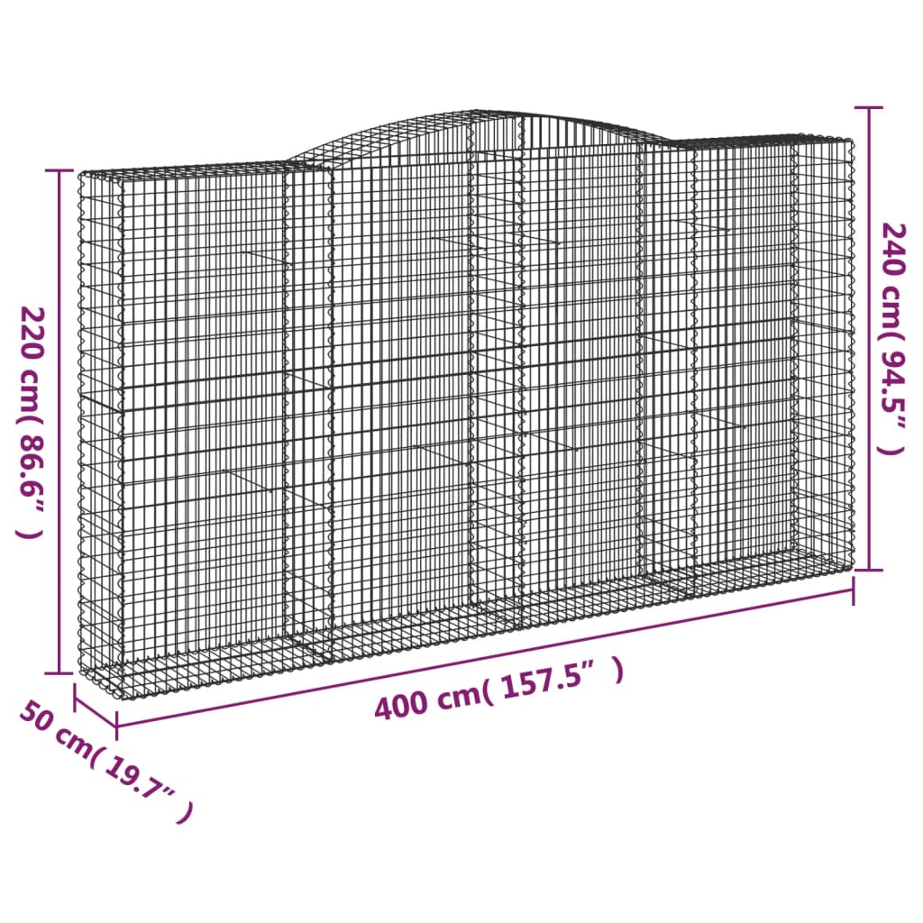 Συρματοκιβώτιο Τοξωτό 400x50x220/240εκ. από Γαλβανισμένο Χάλυβα - PAKOBAZAAR
