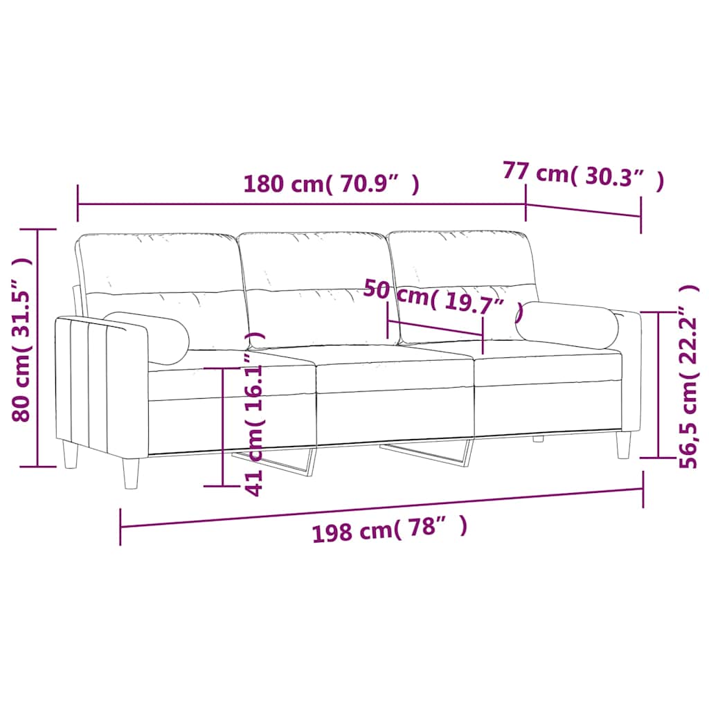 Καναπές Τριθέσιος Σκ. Γκρι 180 εκ. Υφασμάτινος με Μαξιλάρια