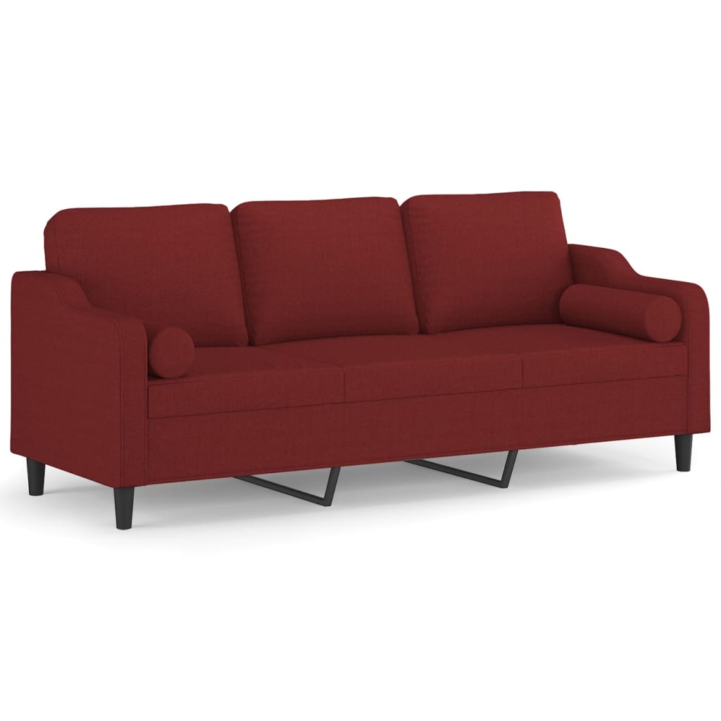 Καναπές Τριθέσιος μπορντό 210 εκ. Υφασμάτινος με Μαξιλάρια - Pakobazaar