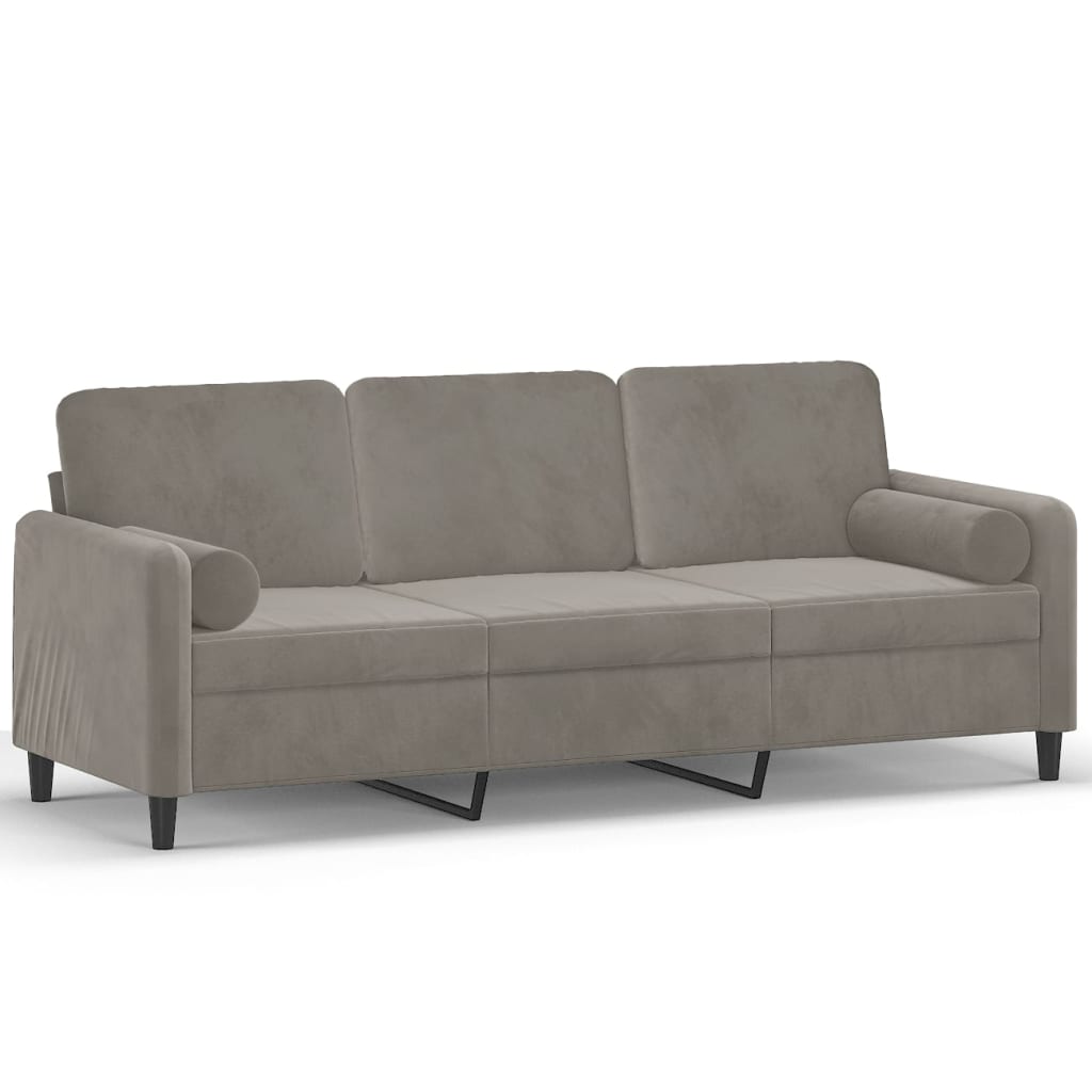 Καναπές Τριθέσιος Ανοιχτό Γκρι 180 εκ. Βελούδινος με Μαξιλάρια - Pakobazaar