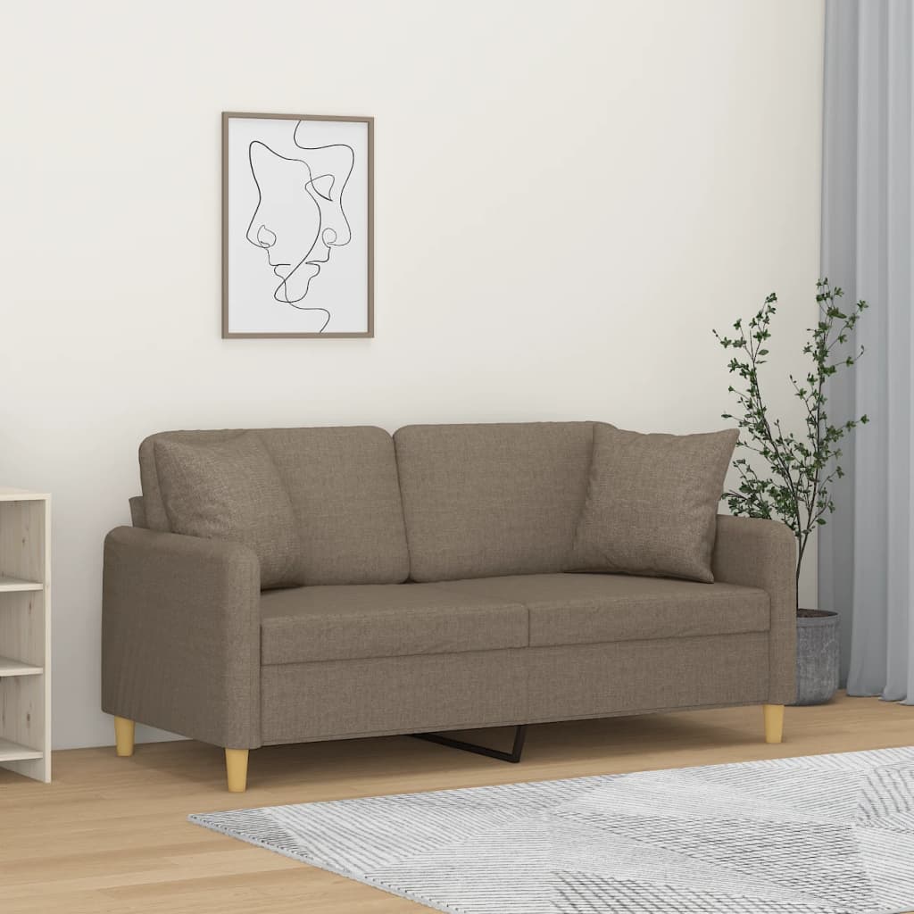 Καναπές Διθέσιος Taupe 140 εκ. Υφασμάτινος με Μαξιλάρια