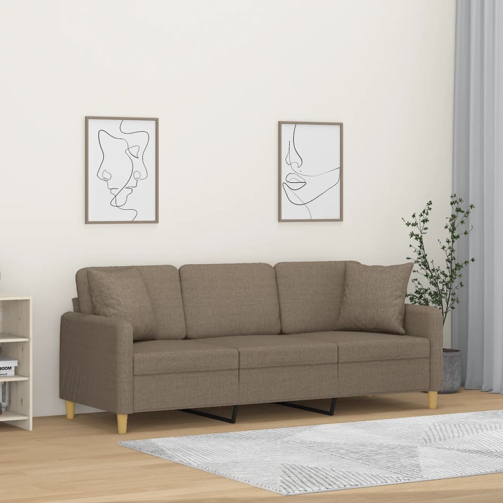 Καναπές Τριθέσιος Taupe 180 εκ. Υφασμάτινος με Μαξιλάρια - Pakobazaar