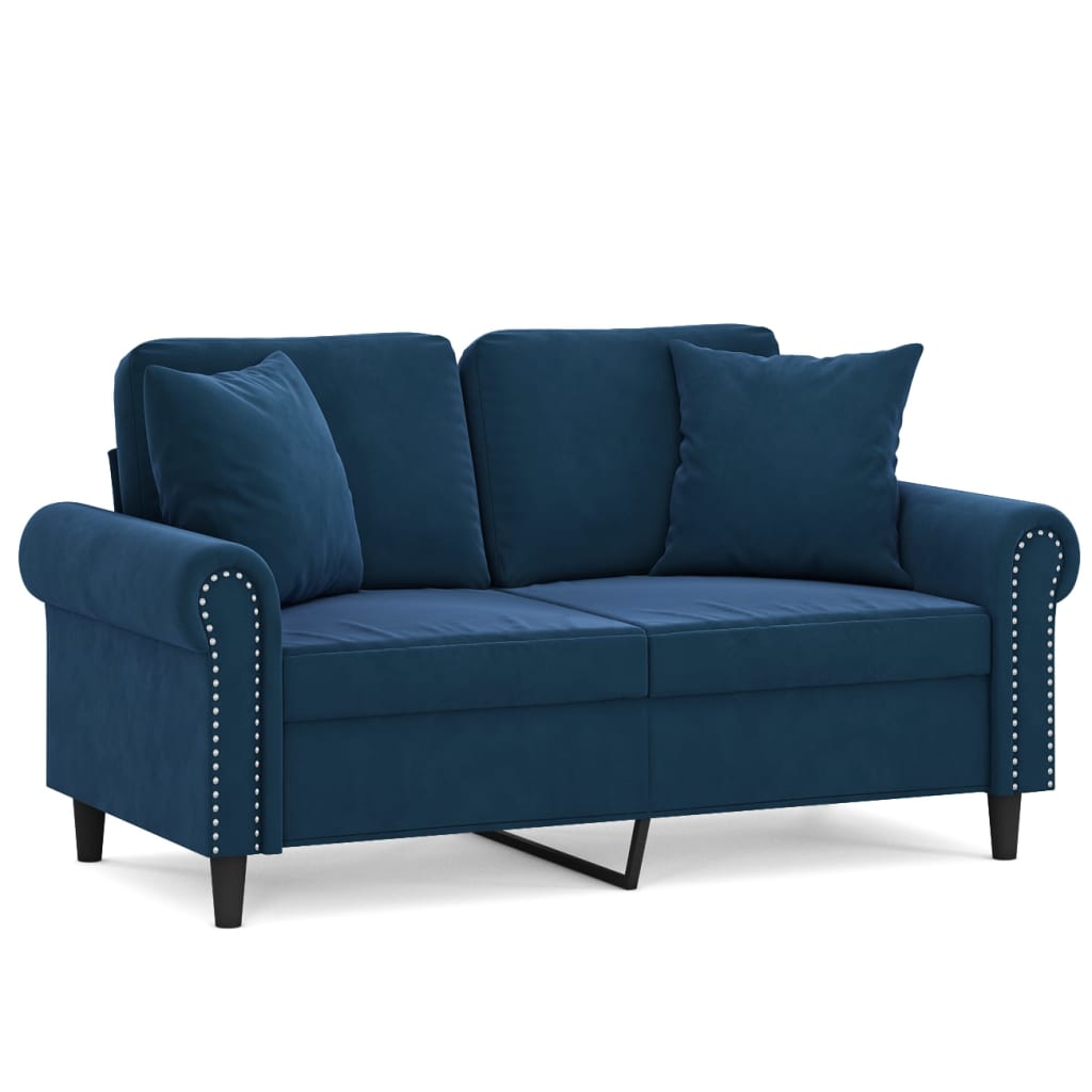 Καναπές Διθέσιος Μπλε 120 εκ. Βελούδινος με Μαξιλάρια
