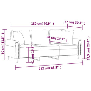 Καναπές Τριθέσιος Σκούρο Πράσινο 180 εκ. Βελούδινος + Μαξιλάρια