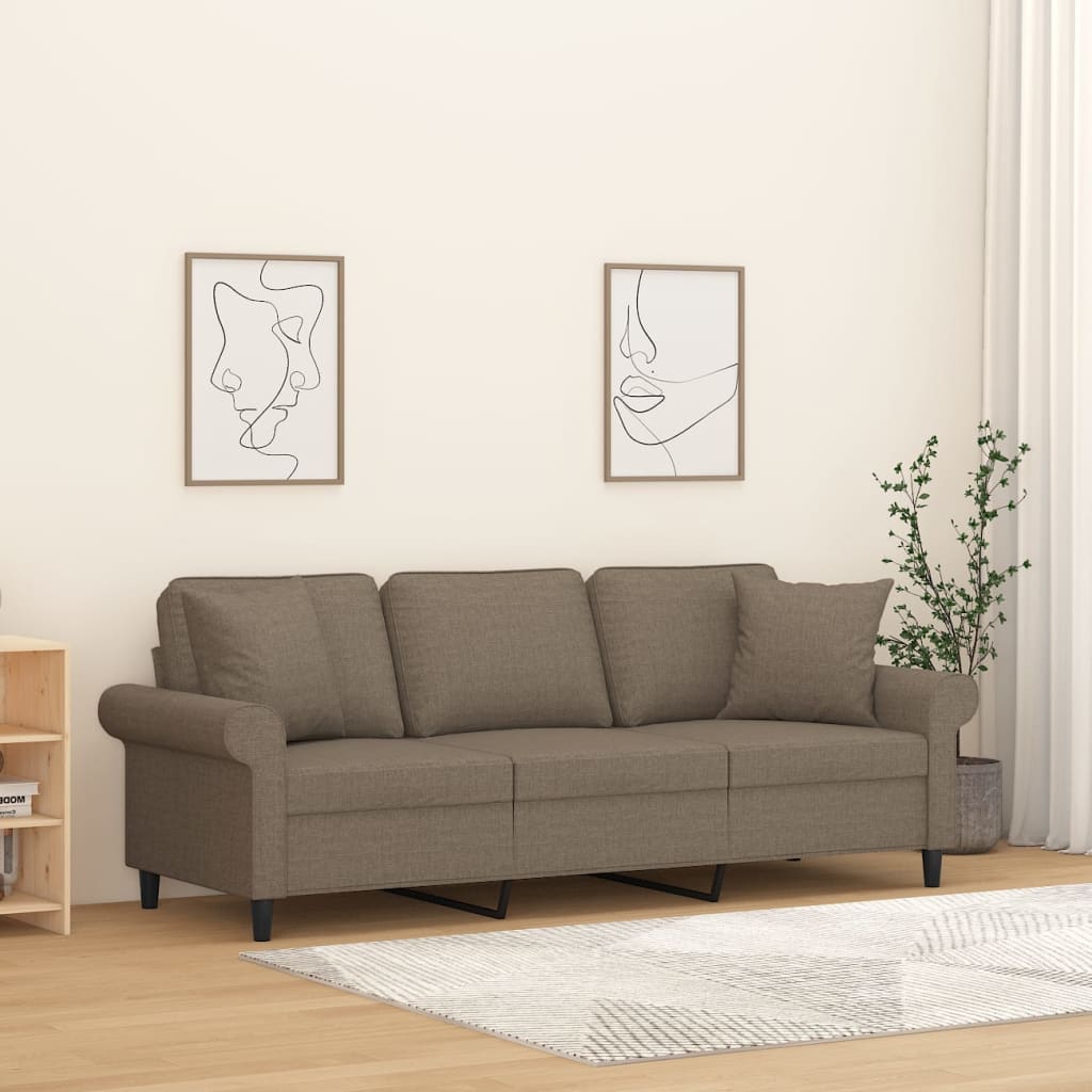 Καναπές Τριθέσιος Taupe 180 εκ. Υφασμάτινος με Μαξιλάρια - Pakobazaar