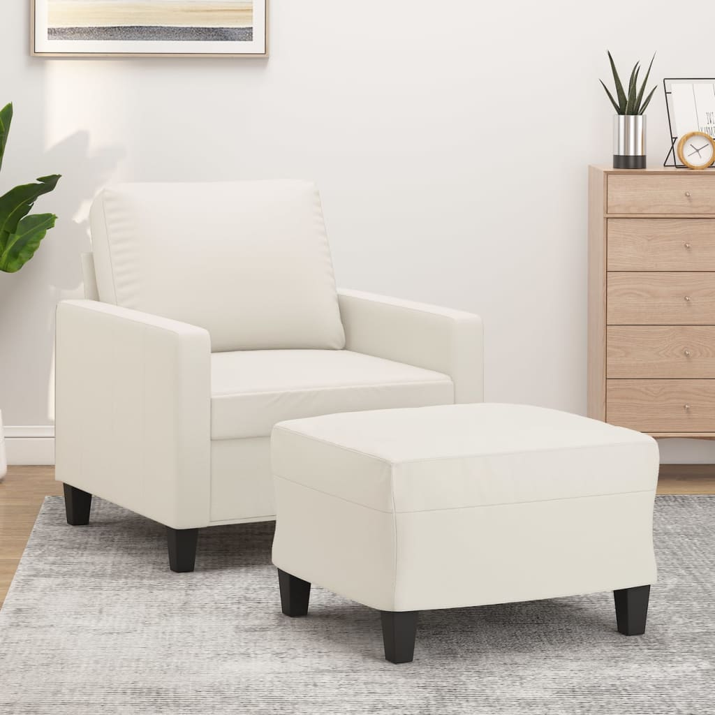 Πολυθρόνα Κρεμ 60 εκ. Συνθετικό δέρμα με Υποπόδιο