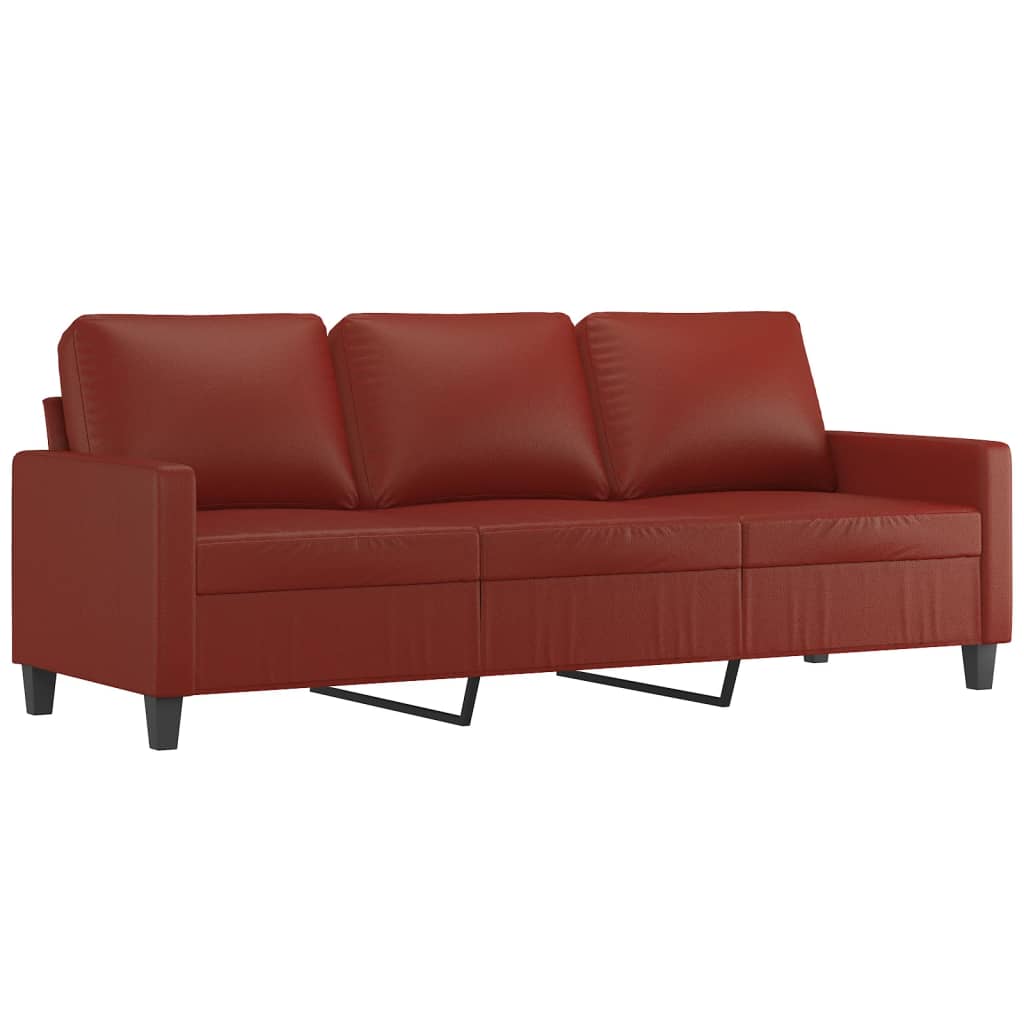 Σετ Σαλονιού 3 Τεμαχίων Μπορντό Συνθετικό Δέρμα με Μαξιλάρια
