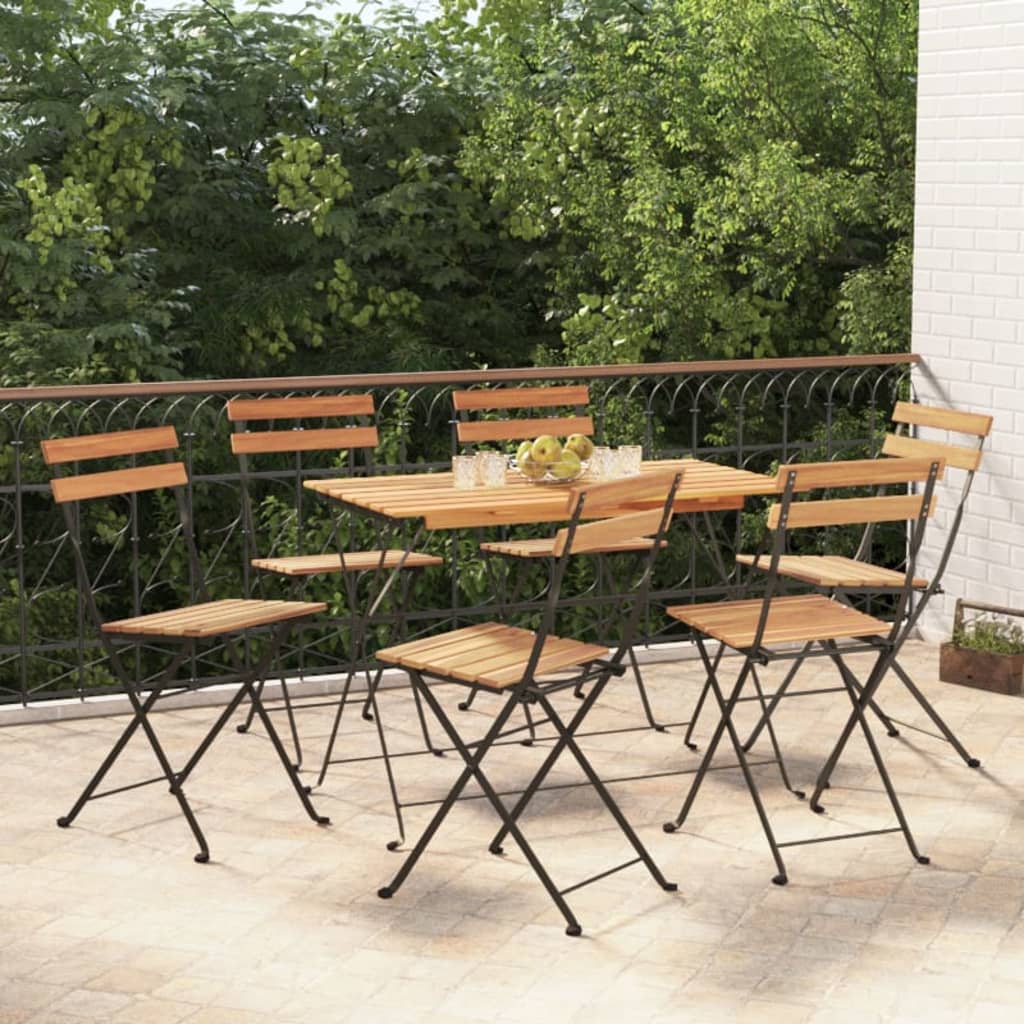 Σετ Τραπεζαρίας Bistro Πτυσσόμενο 7 τεμ. Μασίφ Ακακία & Ατσάλι