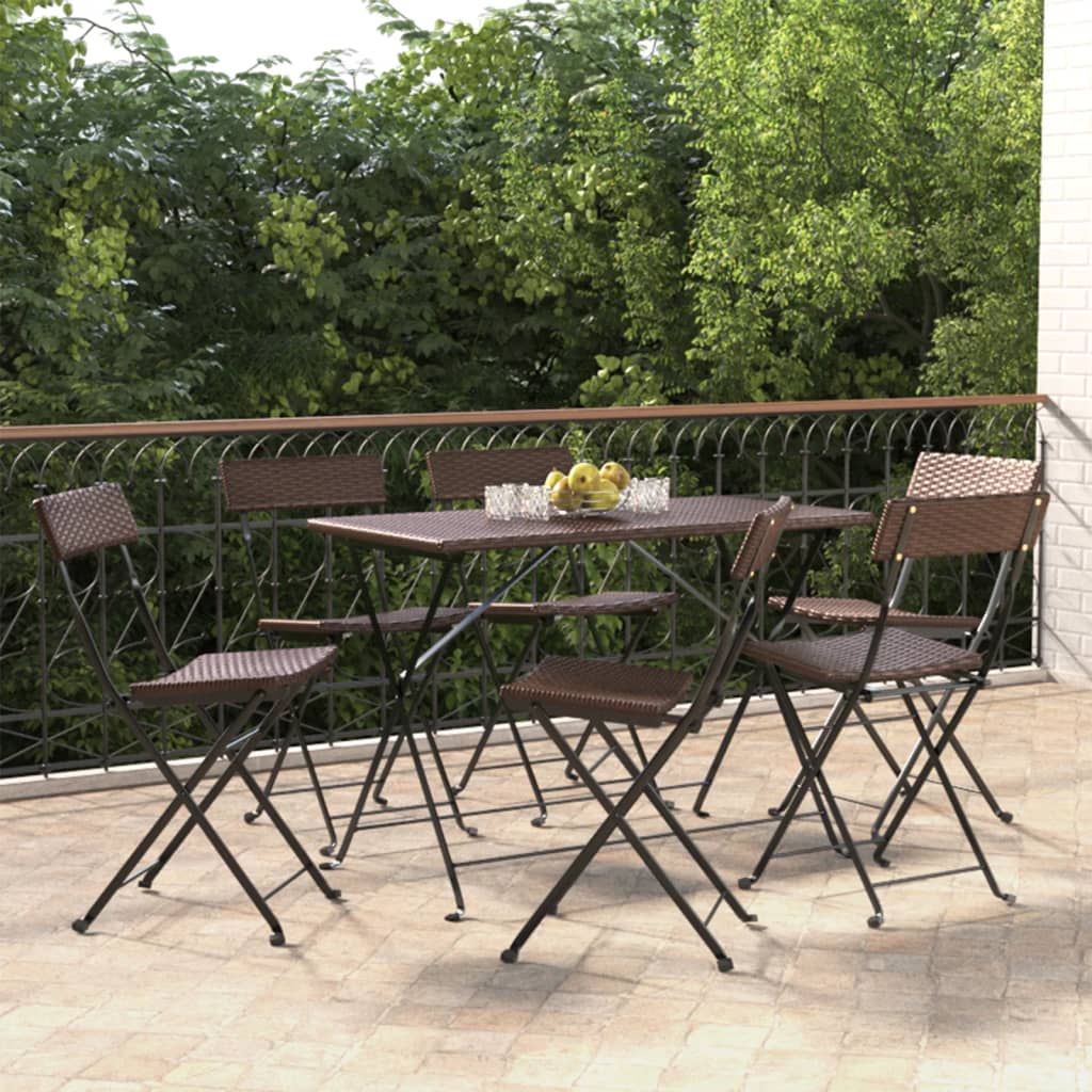 Καρέκλες Bistro Πτυσσόμενες 6 τεμ. Καφέ Συνθετικό Ρατάν&Ατσάλι