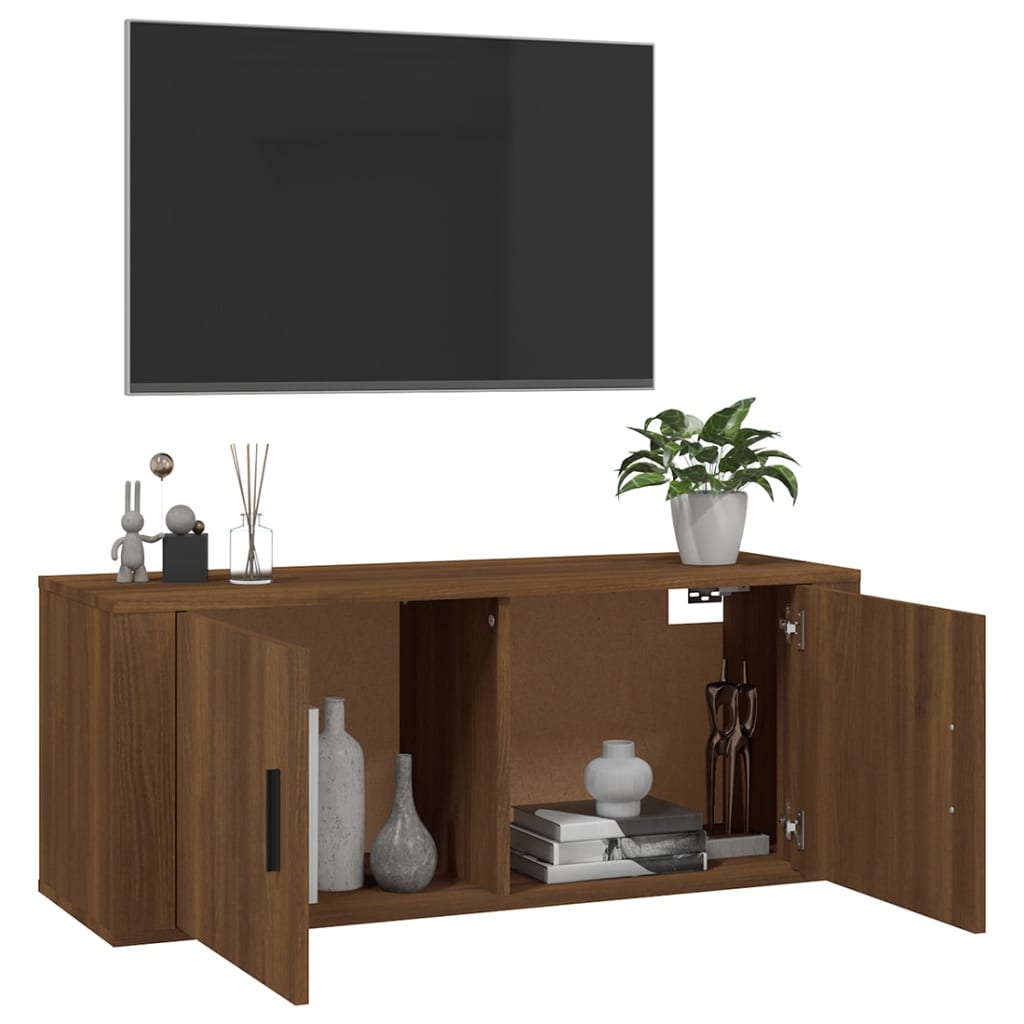 Έπιπλο Τηλεόρασης Επιτοίχιο Καφέ Δρυς 100x34,5x40 εκ.