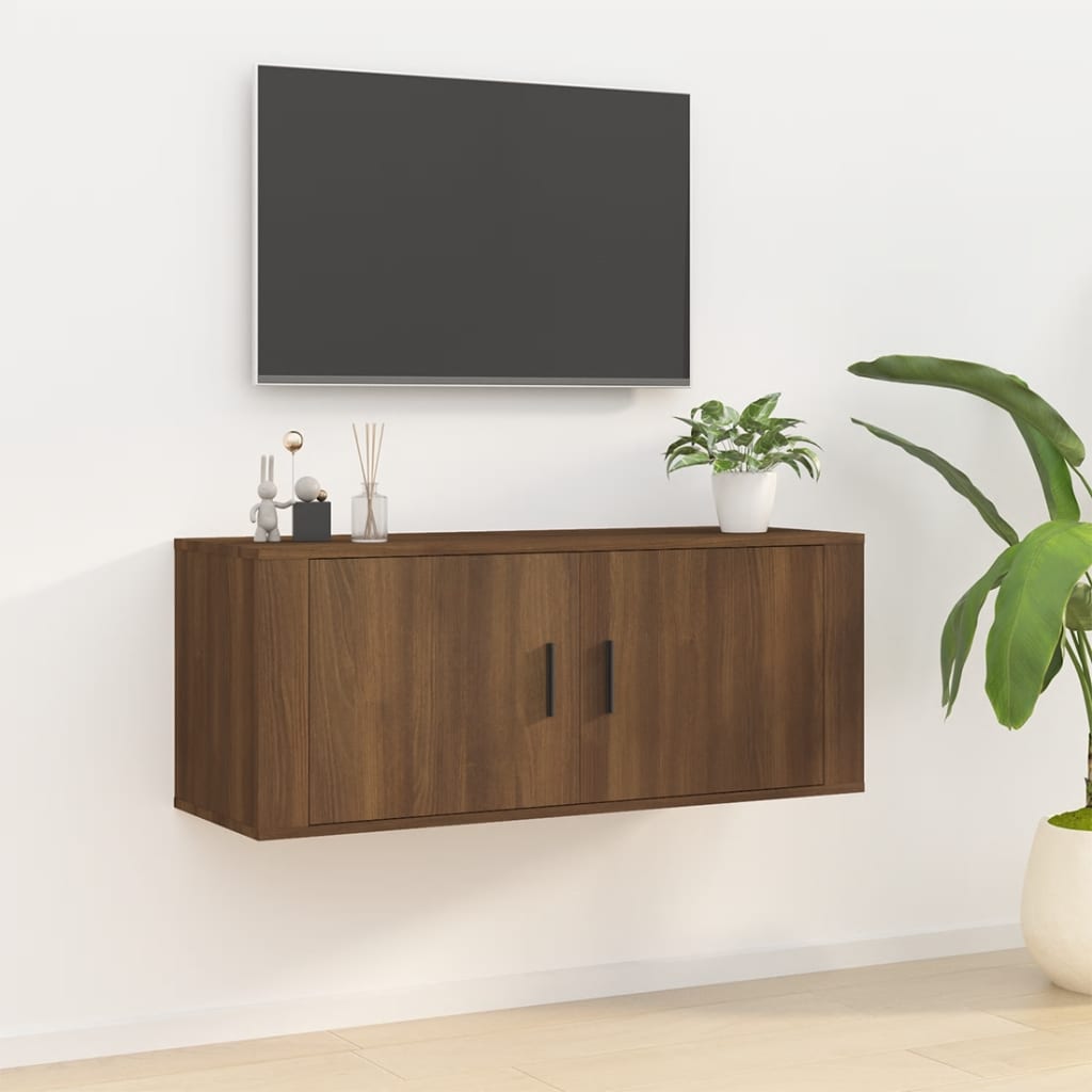 Έπιπλο Τηλεόρασης Επιτοίχιο Καφέ Δρυς 100x34,5x40 εκ.