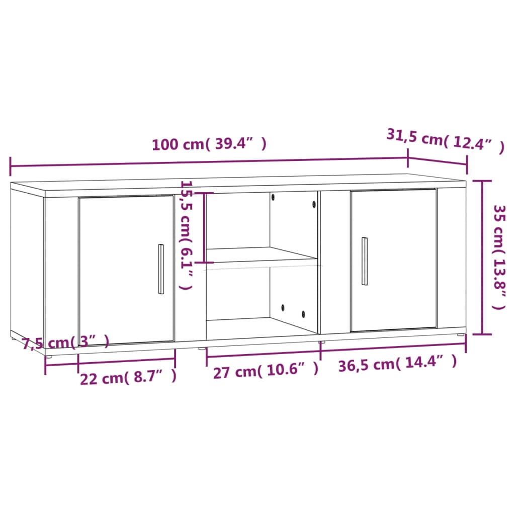 Έπιπλο Τηλεόρασης Λευκό 100 x 31,5 x 35 εκ. Επεξεργασμένο Ξύλο - Pakobazaar
