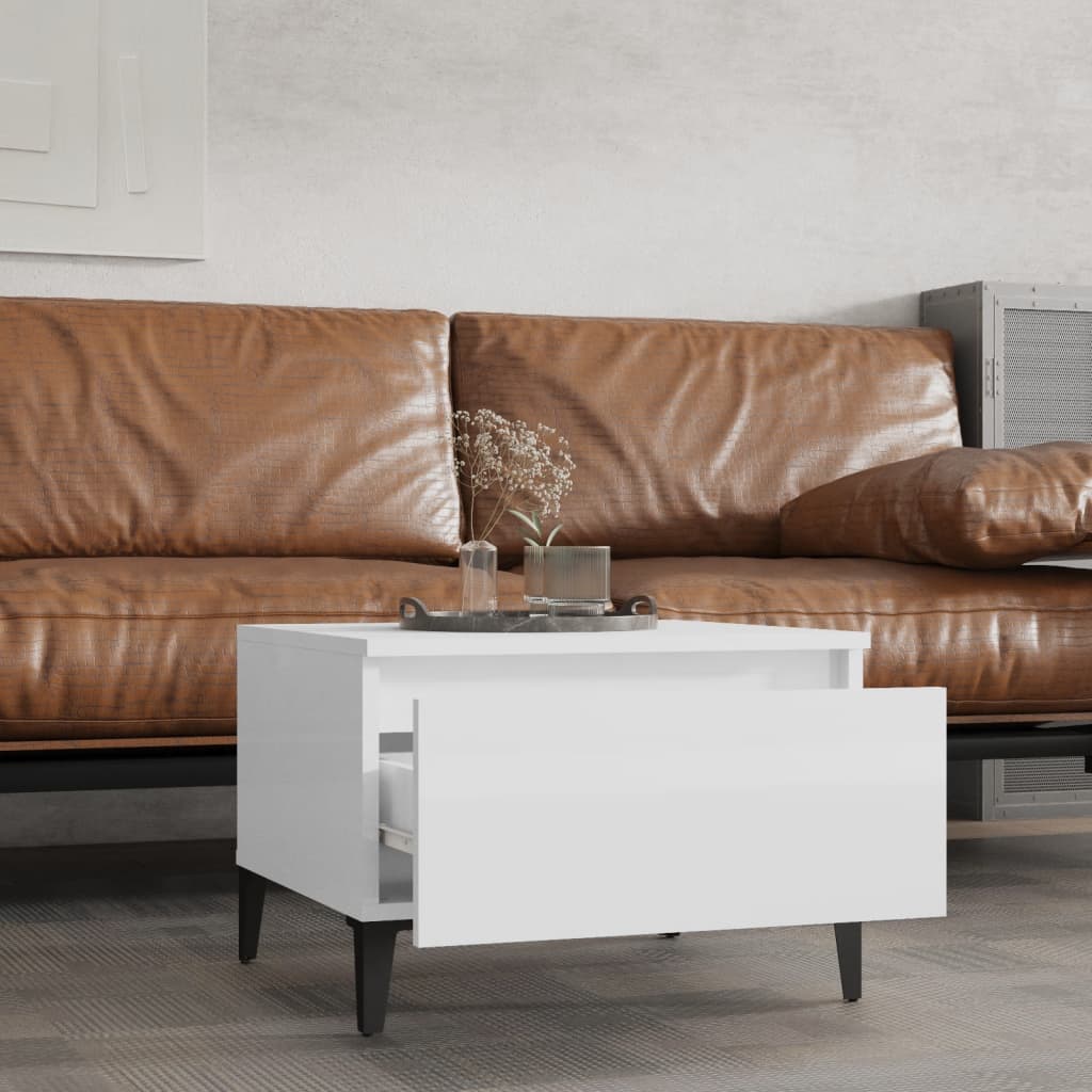 Βοηθητικά Τραπέζια 2 τεμ. Γυαλ.Λευκό 50x46x35 εκ. Επεξ. Ξύλο