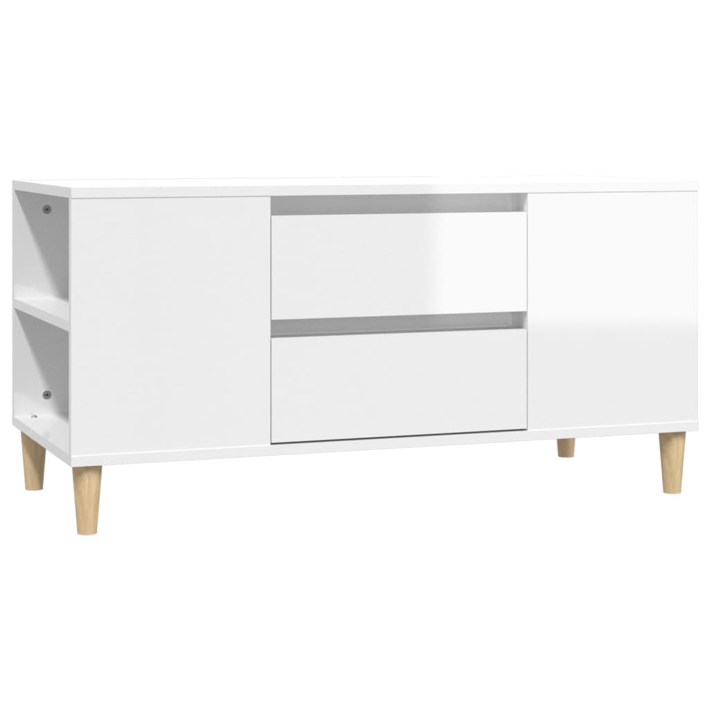 Έπιπλο Τηλεόρασης Γυαλ. Λευκό 102x44,5x50 εκ.Επεξεργασμένο Ξύλο