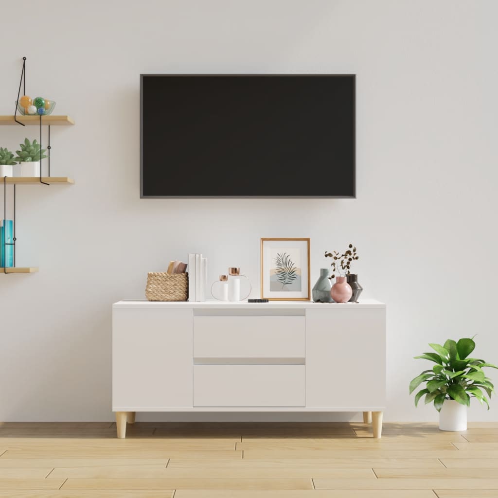 Έπιπλο Τηλεόρασης Γυαλ. Λευκό 102x44,5x50 εκ.Επεξεργασμένο Ξύλο