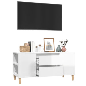 Έπιπλο Τηλεόρασης Γυαλ. Λευκό 102x44,5x50 εκ.Επεξεργασμένο Ξύλο